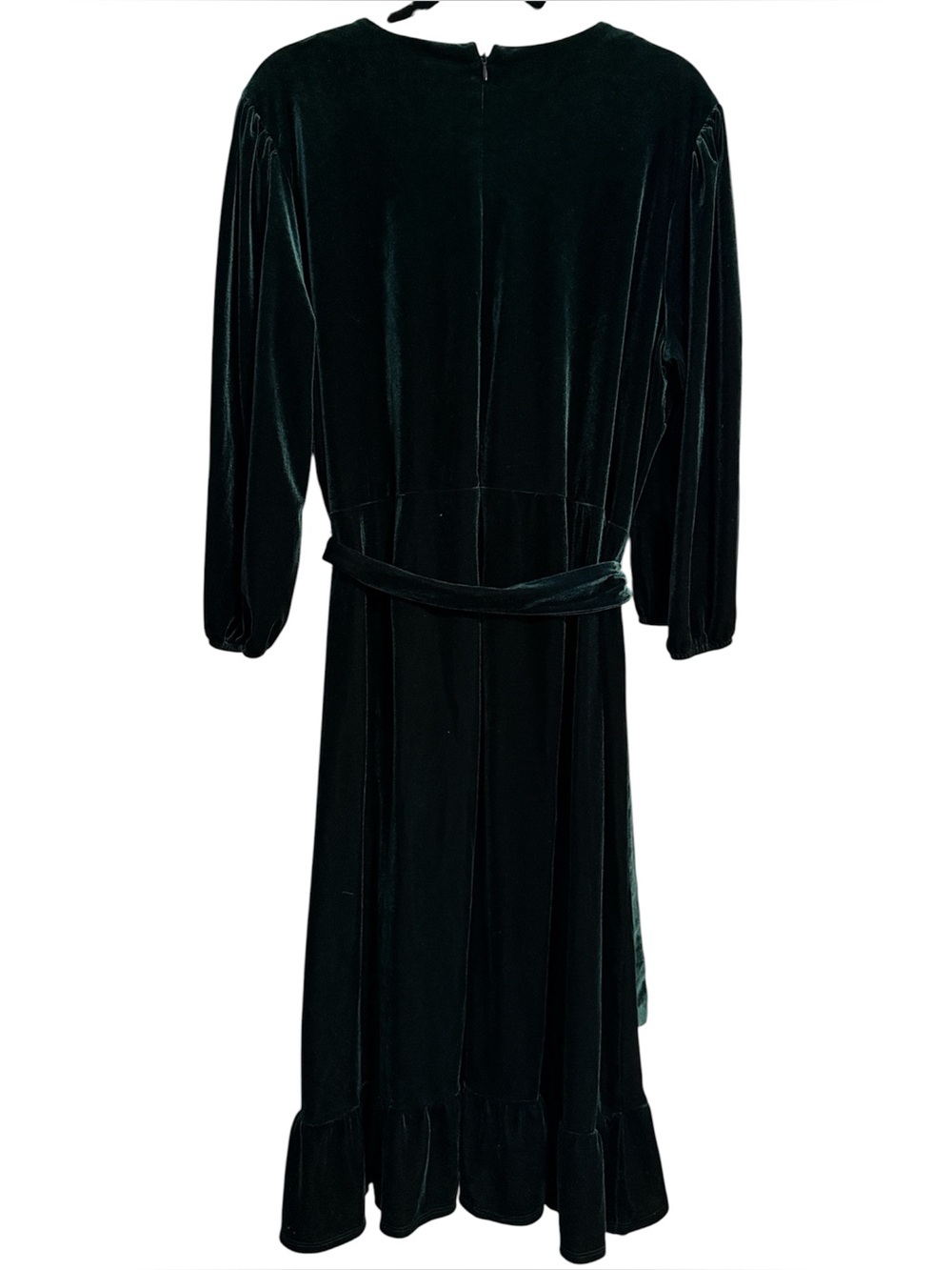 Cato Dark Green Velvet Feel Surplice Top Long Sleeve Belted Dress - Picture 5 of 5